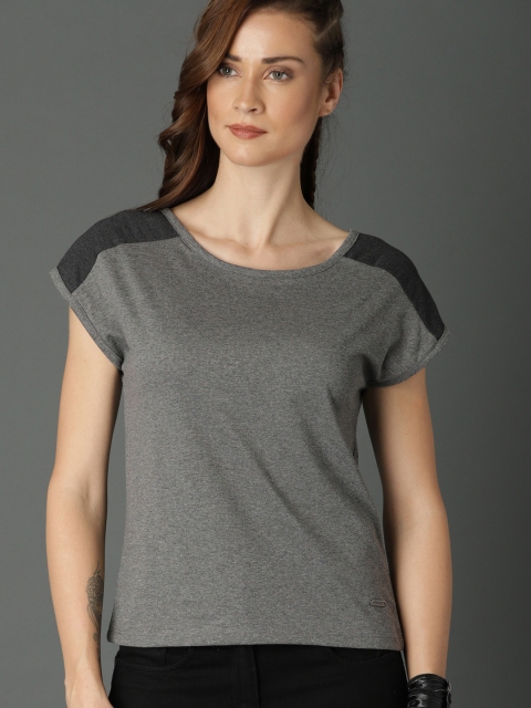 

Roadster Women Grey Solid Styled Back Top