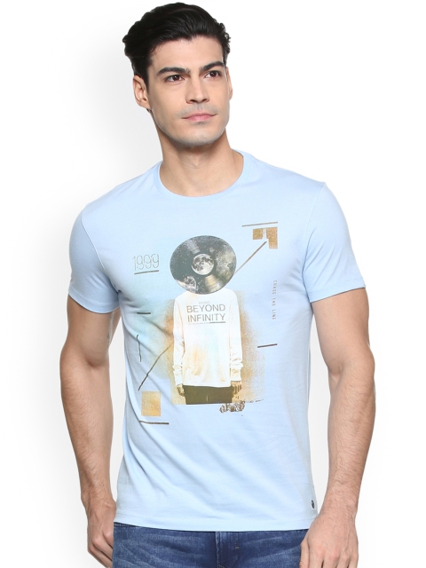 

Peter England Casuals Men Blue Printed Round Neck T-shirt