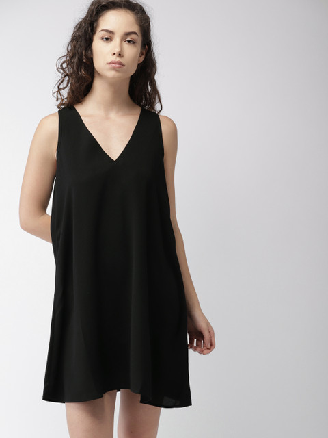 

FOREVER 21 Women Black Solid A-Line Dress