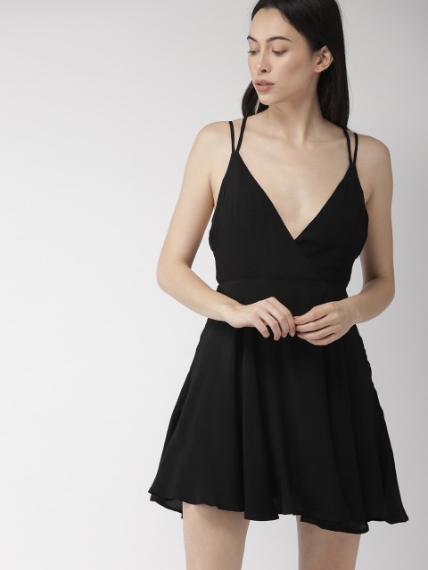 

FOREVER 21 Women Black Solid A-Line Mini Dress