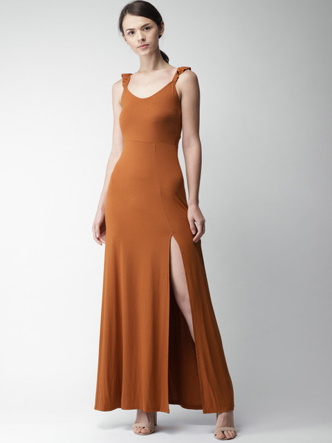 

FOREVER 21 Women Rust Orange Solid Maxi Dress