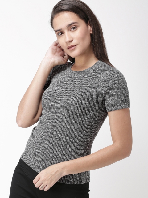 

FOREVER 21 Women Black Self Design Pullover