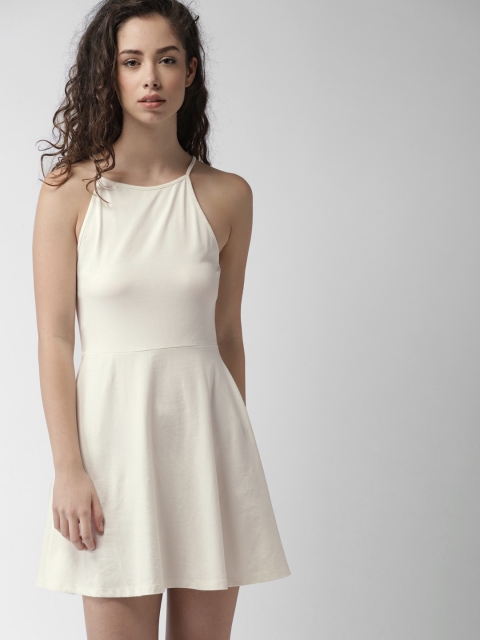 

FOREVER 21 Women Off-White Solid A-Line Dress