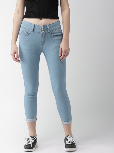 

FOREVER 21 Women Blue Solid Mid-Rise Cropped Regular Fit Jeans