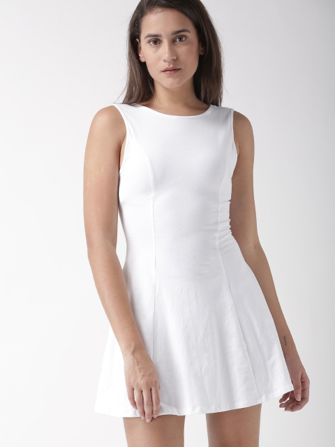 

FOREVER 21 Women White Solid A-Line Dress