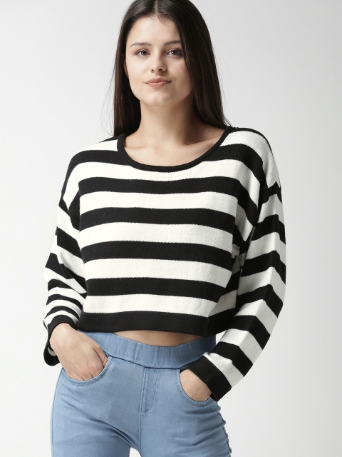 

FOREVER 21 Women Black & White Striped Pullover Sweater