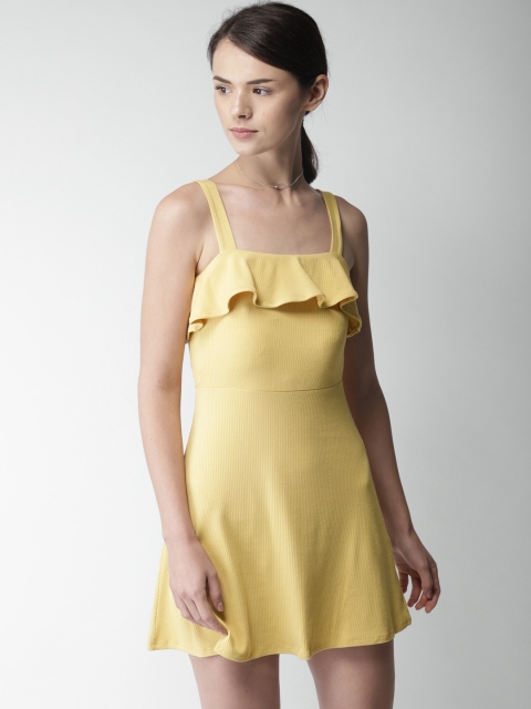 

FOREVER 21 Women Yellow Solid Fit and Flare Dress