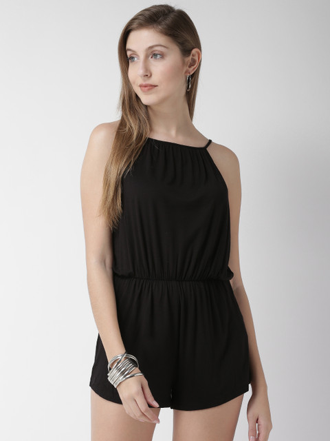 

FOREVER 21 Black Solid Playsuit
