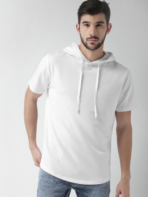 

FOREVER 21 Men White Solid Hood T-shirt