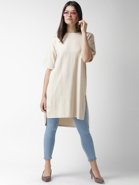 

FOREVER 21 Women Beige Longline Pullover