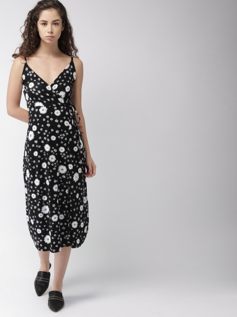 

FOREVER 21 Women Black Printed Wrap Dress