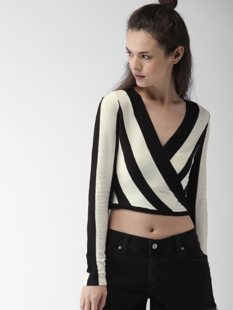 

FOREVER 21 White & Black Striped Tie-Up Shrug
