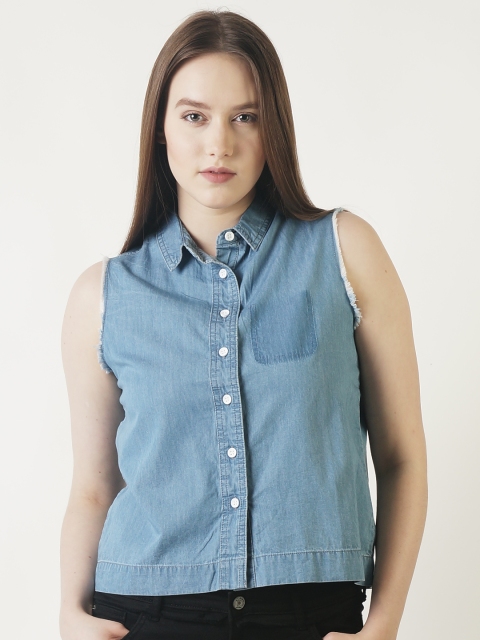 

Blue Saint Women Blue Regular Fit Solid Denim Shirt