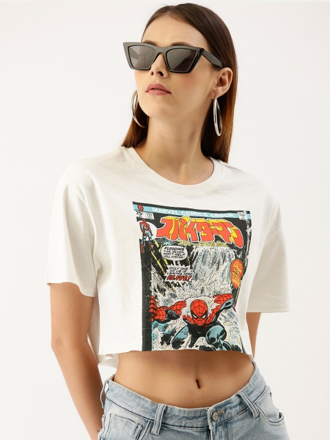 

FOREVER 21 Women White Printed Round Neck T-shirt