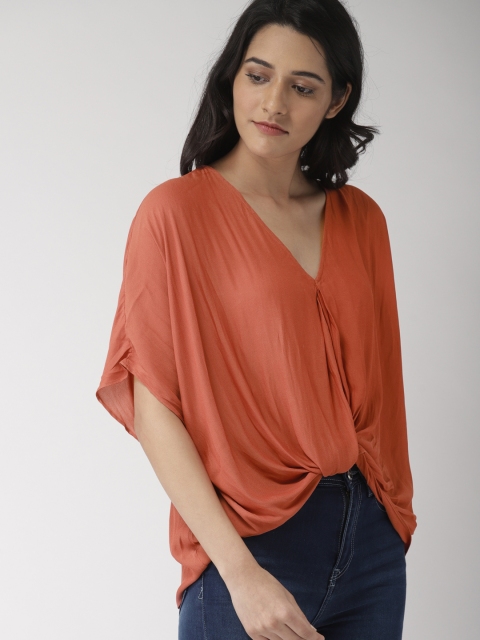 

FOREVER 21 Women Rust Orange Solid Boxy Top