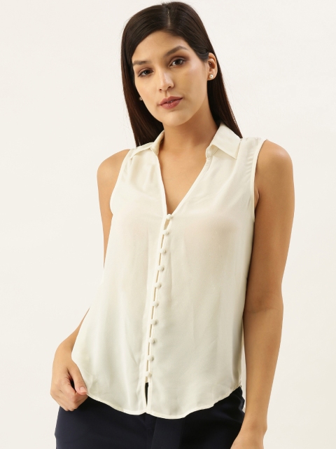 

FOREVER 21 Women Off-White Solid Shirt Style Top