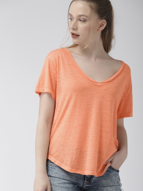 

FOREVER 21 Women Peach Solid Boxy Top