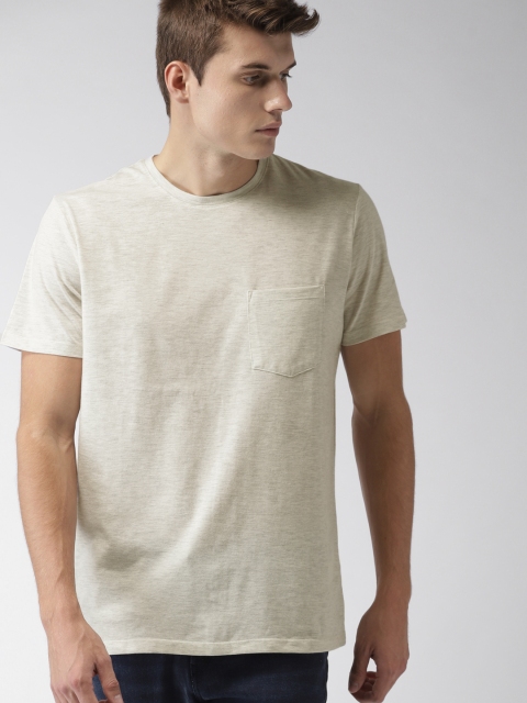 

FOREVER 21 Men Beige Solid Round Neck T-shirt