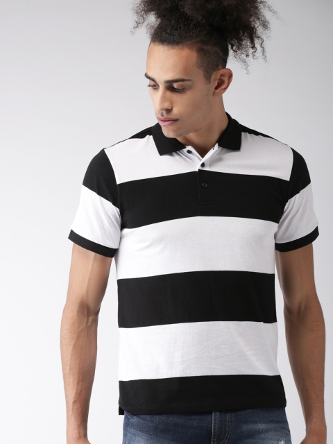 

FOREVER 21 Men Black Striped Polo Collar T-shirt