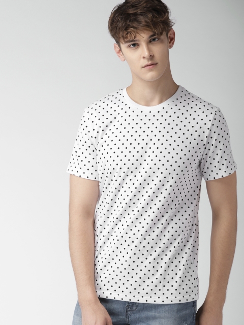 

FOREVER 21 Men White & Black Printed Round Neck T-shirt