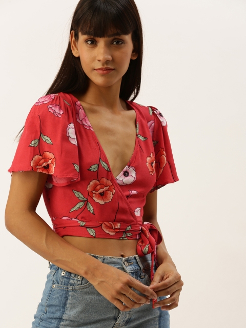 

FOREVER 21 Women Red Printed Cropped Top
