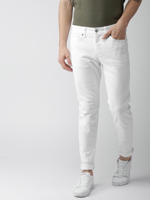 

FOREVER 21 Men White Skinny Fit Mid-Rise Clean Look Stretchable Jeans