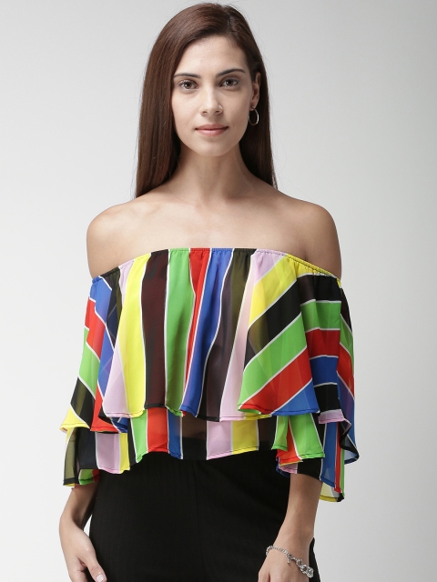 

FOREVER 21 Women Multicoloured Striped Off-Shoulder Bardot Top, Multi