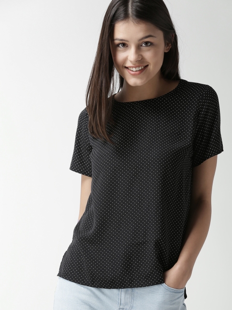 

FOREVER 21 Women Black Printed High-Low Top