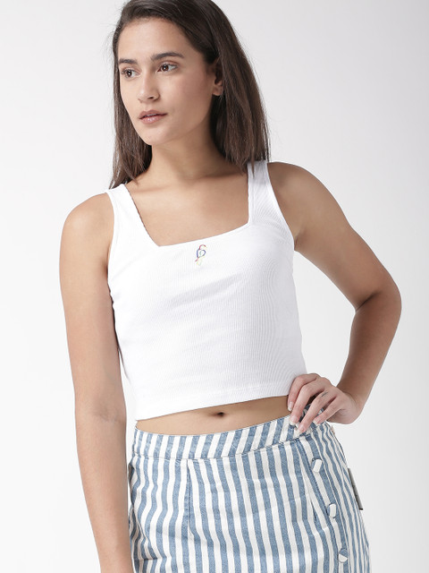 

FOREVER 21 Women White Solid Crop Top