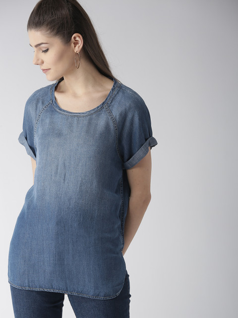 

FOREVER 21 Women Blue Denim Washed Top