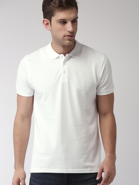 

FOREVER 21 Men White Solid Polo Collar T-shirt
