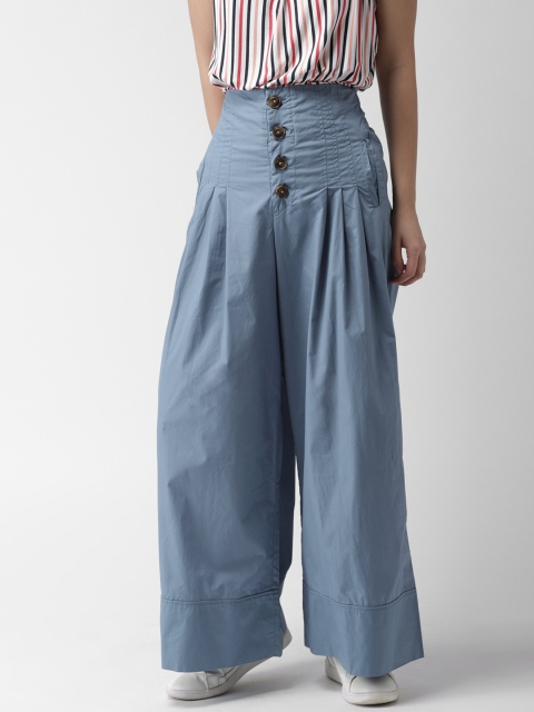 

FOREVER 21 Women Blue Solid Parallel Trousers