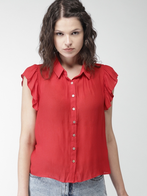 

FOREVER 21 Women Red Regular Fit Solid Casual Shirt