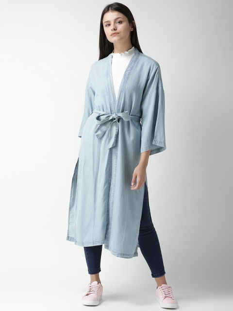 

FOREVER 21 Blue Chambray Tie-Up Longline Shrug