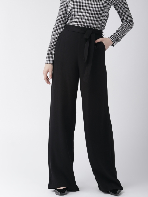 

FOREVER 21 Women Black Solid Contemporary Fit Parallel Trousers
