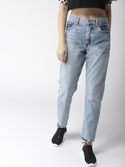 

FOREVER 21 Women Blue Mom Fit Mid-Rise Clean Look Jeans