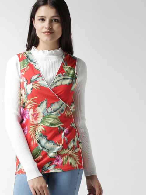 

FOREVER 21 Red Printed Tie-Up Shrug
