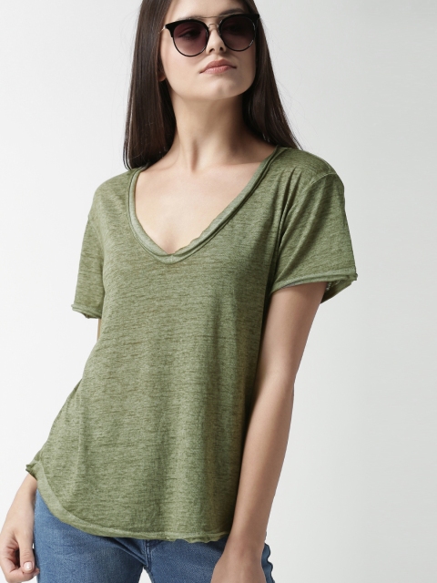 

FOREVER 21 Women Olive Green Solid Top