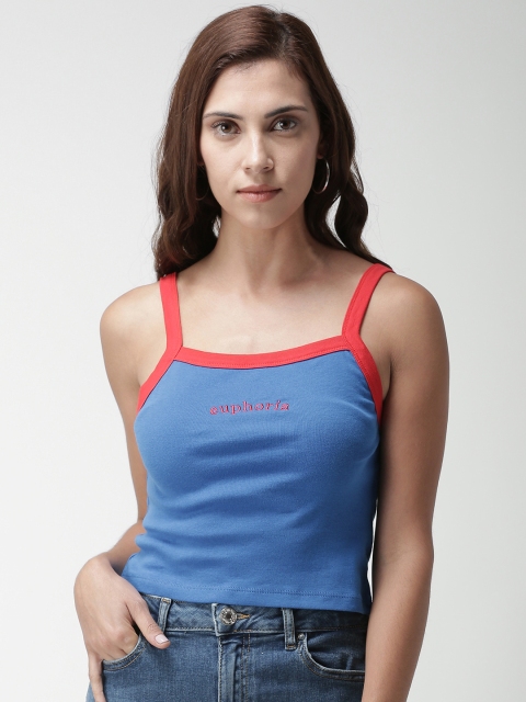 

FOREVER 21 Women Blue Solid Top
