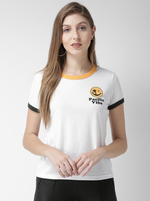 

FOREVER 21 Women White Solid Round Neck T-shirt