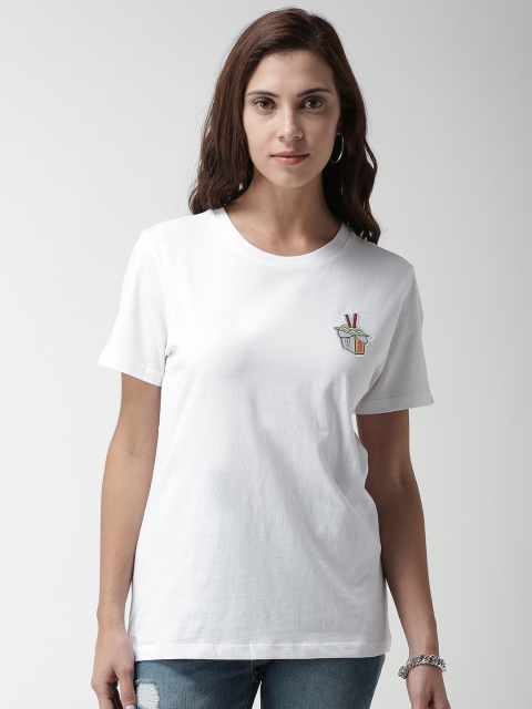 

FOREVER 21 Women White Solid Round Neck Pure Cotton T-shirt