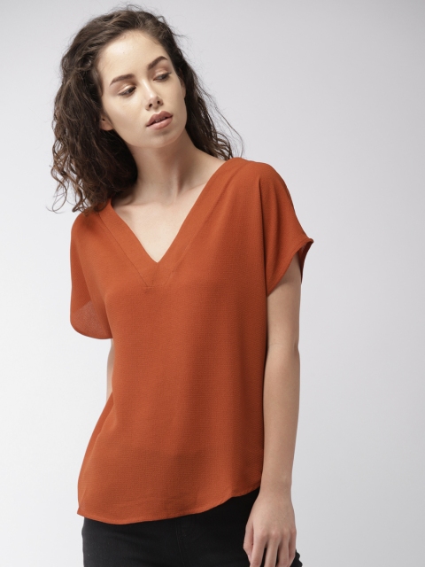 

FOREVER 21 Women Rust Red Solid Top