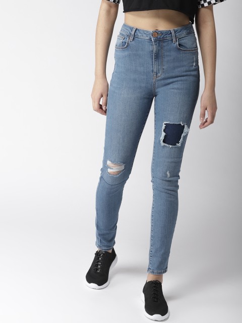 

FOREVER 21 Women Blue Regular Fit Mid-Rise Mildly Distressed Stretchable Jeans