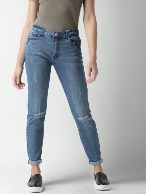 

FOREVER 21 Women Blue Skinny Fit Mid-Rise Mildly Distressed Stretchable Cropped Jeans