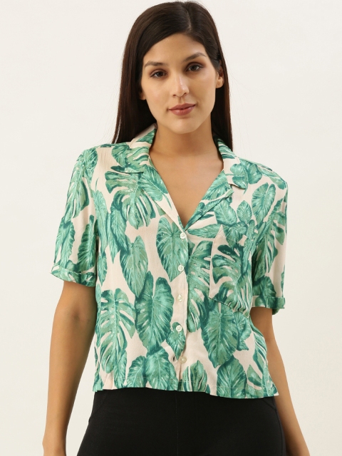 

FOREVER 21 Women Green & Pink Regular Fit Printed Casual Shirt