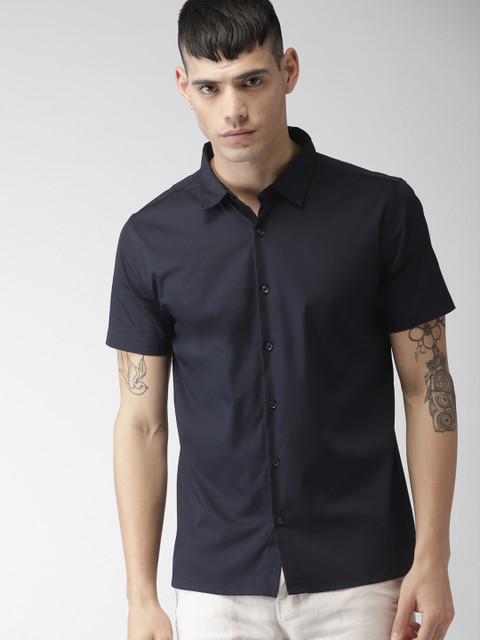 

FOREVER 21 Men Navy Regular Fit Solid Casual Shirt, Navy blue