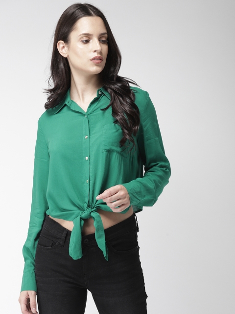 

FOREVER 21 Women Green Regular Fit Solid Casual Shirt