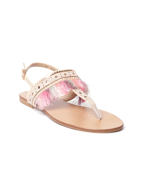 

Dune London Women Beige & Pink Solid T-Strap Flats with Fringes