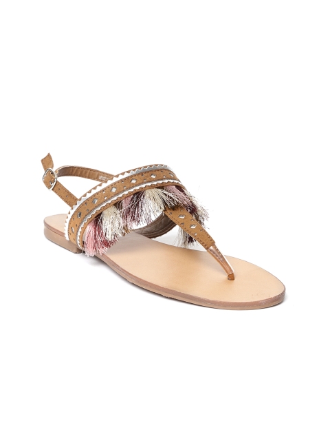 

Dune London Women Brown & Pink Solid T-Strap Flats with Fringes