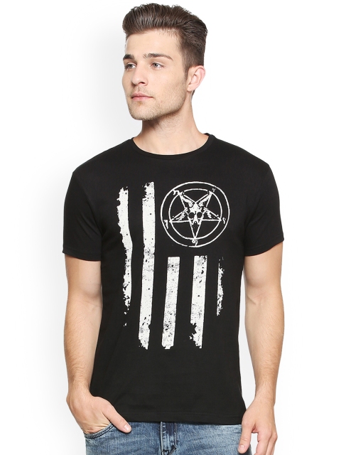 

People Men Black & White Printed Round Neck T-shirt